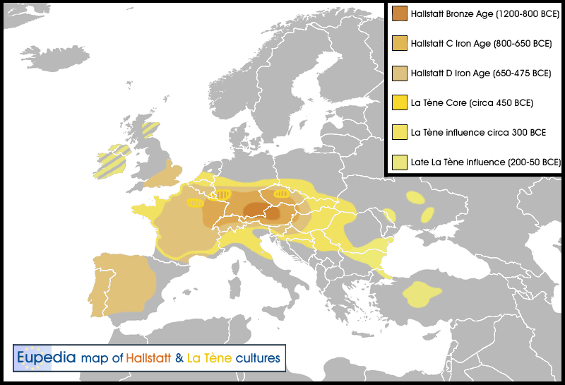 Expanses das culturas Hallstatt e La Tne durante a Idade do Bronze e a Idade do Ferro