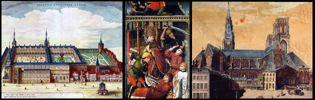 The palace in the 1600's, the martyr of St Lambert, and the cathedral of Li�ge in the 1700's