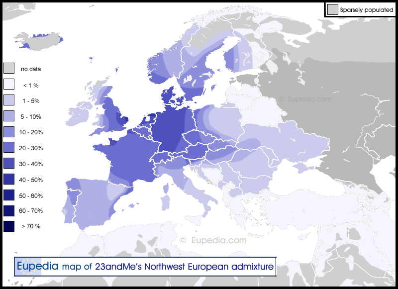 Distribution of the Broadly Northwest European admixture in and around Europe