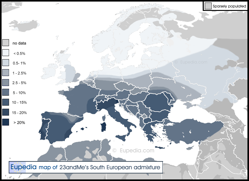 Distribution of the Broadly South European admixture in and around Europe