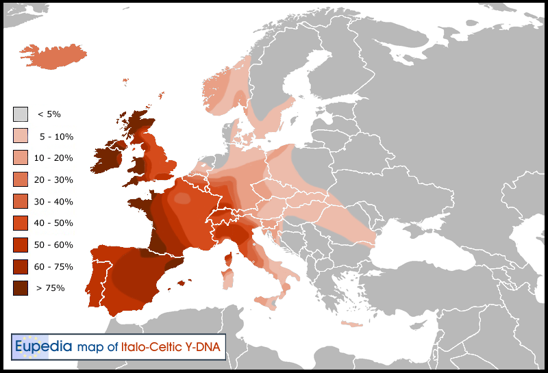 Distribution of Celtic paternal lineages in Europe