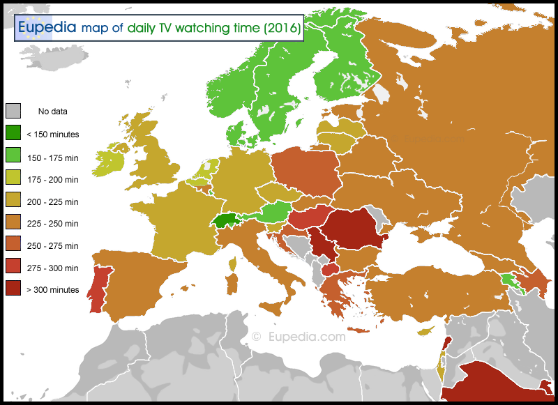 Society - Daily TV watching time by country | Eupedia Forum