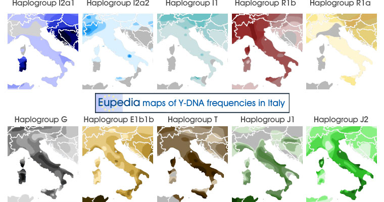 Mappe di distribuzione di aplogruppi Y-DNA in Italia