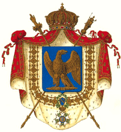 Blason de Napoléon, avec l'aigle et les abeilles dorées sur le manteau rouge